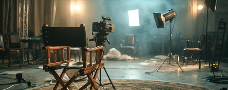 Director's chair on the set production, blur backgroundの素材