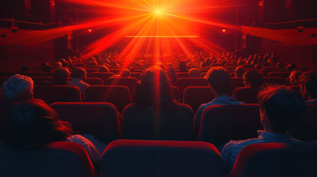 People watching the premiere of a movie at the cinemaの素材