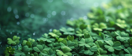 St. Patrick's Day background in green with clovers, providing ample copy space for additional text or design elementsの素材