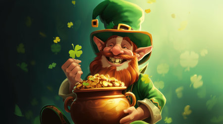 Leprechaun with his pot of gold. St Patrick's dayの素材