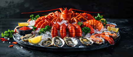 Luxurious seafood platter in restaurant ambianceの素材