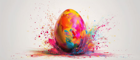 Colorful paint splashing on easter eggの素材