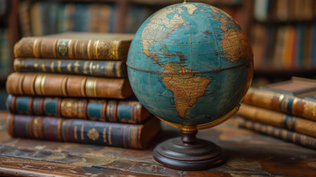 Vintage globe with antique booksの素材