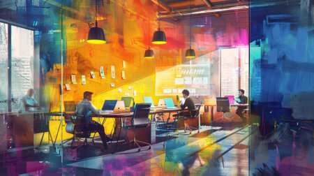 Vibrant office space with creative team at workの素材