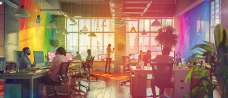 Vibrant office space with creative team at workの素材