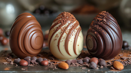 Ð¡hocolate truffles eggs splashing into liquid chocolateの素材