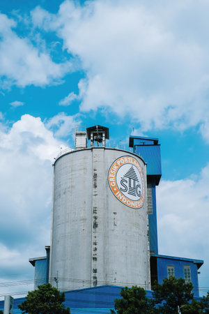 Indonesian largest cement maker company has huge tank to produce cement that located in Banyuwangi, East Java. The photo was taken on May 3rd, 2022.のeditorial素材