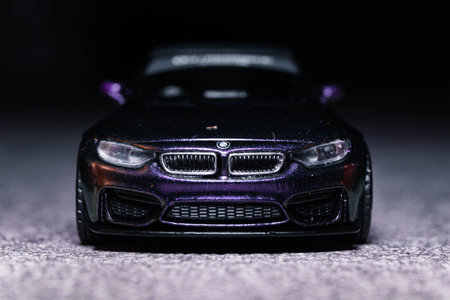 Very detail purple metallic BMW model diecast toys with 1:64 scale that shot in front of itのeditorial素材