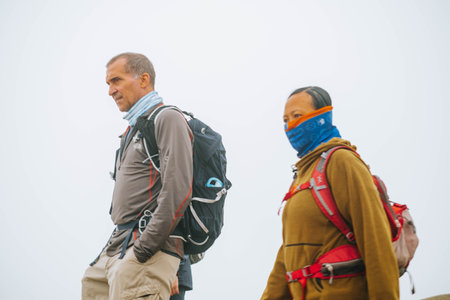 Visitors of the Kawah Ijen or Ijen crater area with foggy conditionのeditorial素材