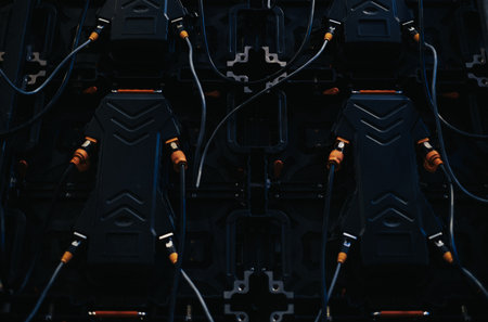 Back side of LED digital display panel modules interconnected to form a larger displayの写真素材