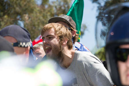 MELTON, VICTORIA/AUSTRALIA - NOVEMBER 2015: Anti Racism protesters violently clashed with reclaim australia groups rallying agsint Mulsim immigration.のeditorial素材