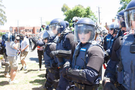 MELTON, VICTORIA/AUSTRALIA - NOVEMBER 2015: Anti Racism protesters violently clashed with reclaim...