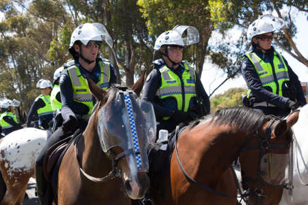 MELTON, VICTORIA/AUSTRALIA - NOVEMBER 2015: Anti Racism protesters violently clashed with reclaim australia groups rallying agsint Mulsim immigration.のeditorial素材