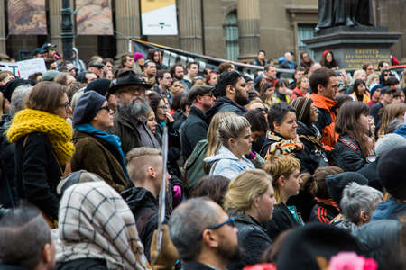 MELBOURNE/AUSTRALIA - 30 JULY , 2016: Protesters rally against the torture and detention of indigious childtren in the Northern Territory. The rally was held outside the State Library.のeditorial素材