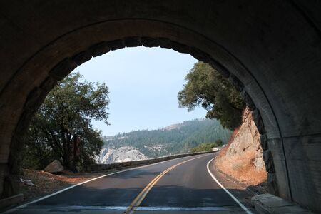 Tunnel on the open road in Yosemite National Park, California, Yosemite National Park, Taken 09.13の写真素材