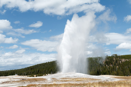 Old Faithful Geyser Erupting, Wyoming, Yellowstone National Park, Taken 08.15の写真素材