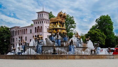 Colchis fountain is located in the central square in Kutaisi. It is a large building with 30 statues - copies of the Colchian culture of the Bronze Age figures.の写真素材