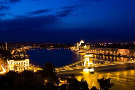 A landscape of Budapest in the night の写真素材