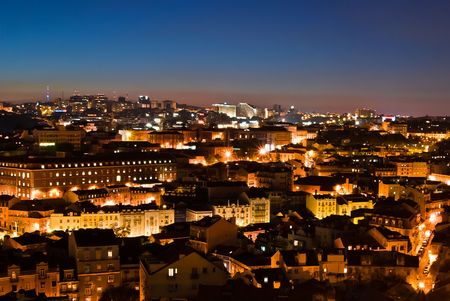 A panorama over  Alfama District in Lisbon - night viewの写真素材