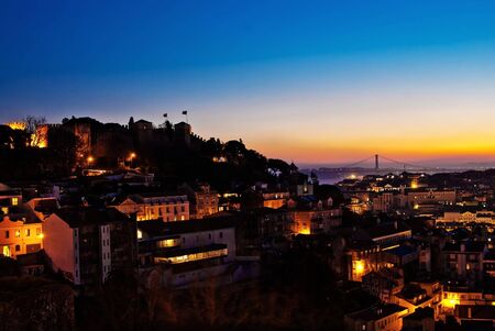 A panorama over  Alfama District in Lisbon - night viewの写真素材