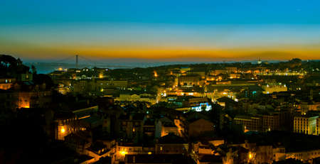 A panorama over Alfama District in Lisbon - night view の写真素材