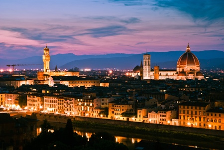 Florence, Italy - skyline with Duomo, Palazzo vecchio and Arno riverの写真素材