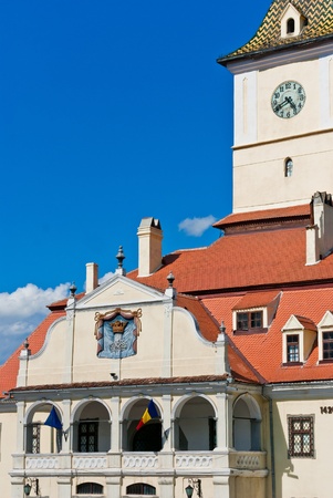 Architerctural detail of concil house in Council Square of Brasov, Transylvania, Romaniaの写真素材