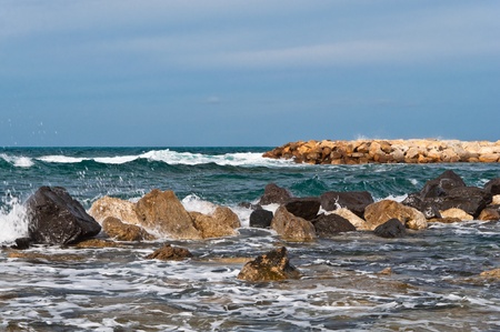 Seaside landscape,with clouds in the sky drifting away in a light breezeの写真素材