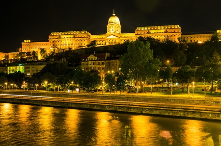 Night view of Budapest over the Danube river の写真素材