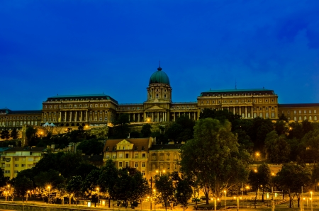 Buda Castle from Budapest at night saw over the Danube riverの写真素材