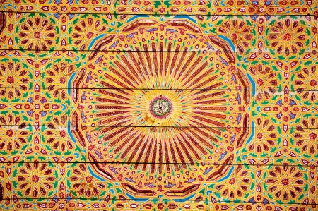 Architectural detail of an Maroccan painted wall, in Marackeshの写真素材