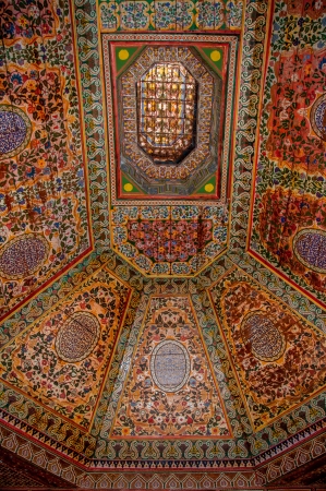 Architectural detail of an Maroccan painted wall, in Marackeshの写真素材