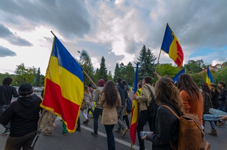 Brasov,Romania,15 September 2013-Thousands of peoples protestin against the Romanian government support for a plan to open Europe biggest open-cast gold mine in small Carpathian town of Rosia Montanaのeditorial素材