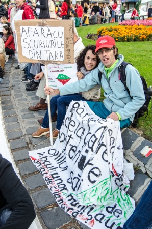 Brasov,Romania,15 September 2013-Thousands of peoples protestin against the Romanian government support for a plan to open Europe biggest open-cast gold mine in small Carpathian town of Rosia Montanaのeditorial素材