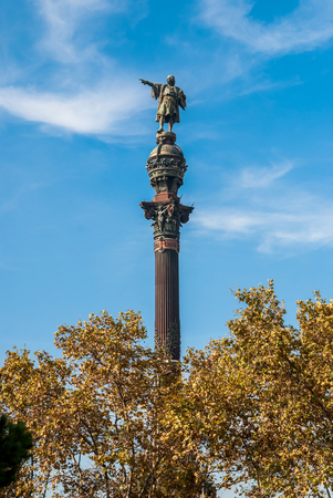 Monument of Christopher Columbus at end of La Rambla, Barcelona, Spainの写真素材