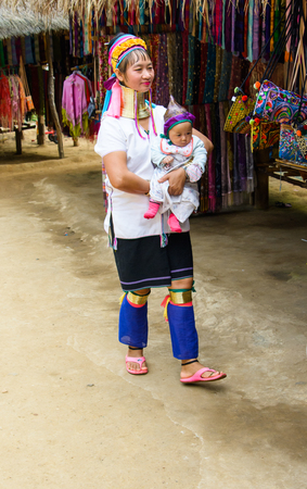 Chiang Mai, Thailand - December 09 2013  Long Neck Kayan Woman, a subgroup Red Karen people  Kayan women say that wearing the rings is cultural identity and associated with beauty のeditorial素材
