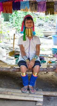 Chiang Mai, Thailand - December 09 2013  Long Neck Kayan Woman, a subgroup Red Karen people  Kayan women say that wearing the rings is cultural identity and associated with beauty のeditorial素材