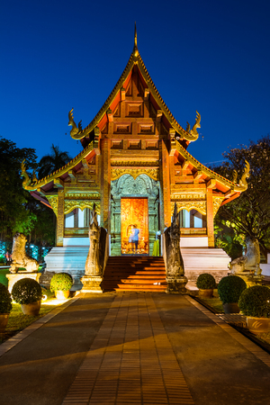 Wat Phra Singh is located in the western part of the old city center of Chiang Mai,Thailandの写真素材