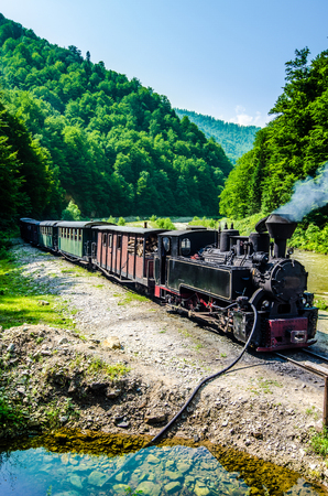 The Well known Mocanita train in Vaser Valley, Maramures County runs on the railway constructed in 1933-1935の写真素材