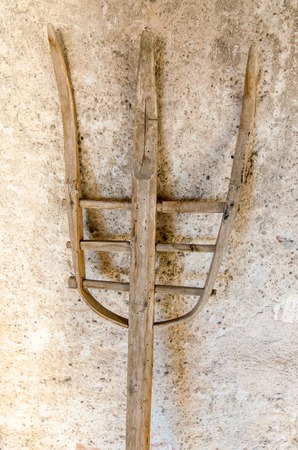 Handmade Old wood pitchfork for farm use の写真素材