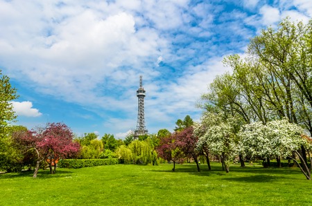 Lookout Tower (1891), Petrin Hill Park, Prague, Czech Republic resembling Eiffel tower.の写真素材