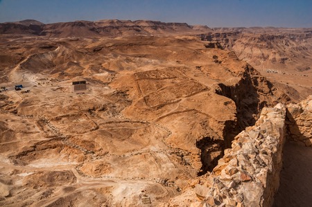 Masada - ancient fortress in the South of Israel, on the eastern edge of the Judean Desert overlooking the Dead Sea. After the First Jewish-Roman War (also known as the Great Jewish Revolt) a siege of the fortress by troops of the Roman Empire led to the の写真素材