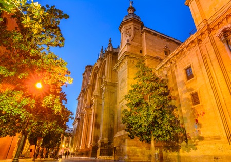 Facade of the renaissance cathedral, Granada, Andalusia Spainの写真素材