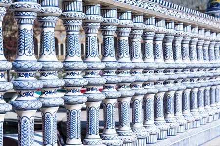 Plaza de espana-spain square-Seville, Andalusia, Spain, Europe. Traditional bridge detailの写真素材