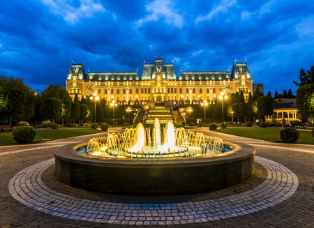 Street view of The Palace of Culture, an edifice in Iasi, Romania. The building served as Administrative Palace, Palace of Justice until 1955 and now for Moldova National Museum.のeditorial素材