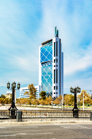 SANTIAGO, CHILE - APRIL 14, 2017: Torre Telefonica Telefonica-Tower building in Santiago de Chileのeditorial素材