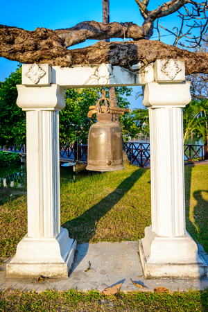 Bell in Wat Mahathat, historical park which covers the ruins of the old city of Sukhothai, Thailandの写真素材