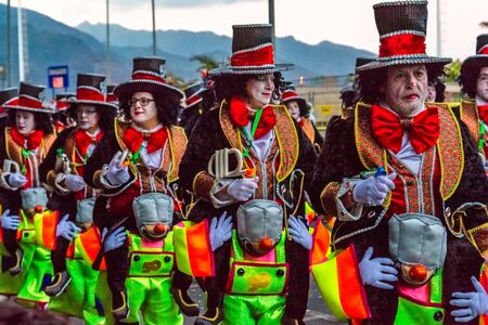 Santa Cruz de Tenerife, Spain, Canary Islands - February 13, 2018: Carnival dancers on the parade at Carnaval Santa Cruz de Tenerifeのeditorial素材