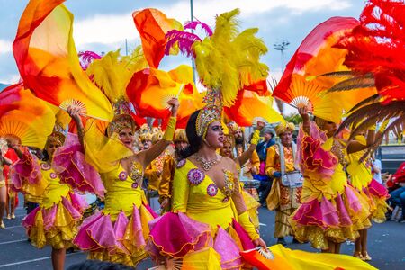 Santa Cruz de Tenerife, Spain, Canary Islands - February 13, 2018: Carnival dancers on the parade at Carnaval Santa Cruz de Tenerifeのeditorial素材