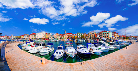 Vodice, Croatia: Sceninc view of the harbor and waterfront, main promenade in the downtown, Adriatic sea coastline, Dalmatiaの写真素材
